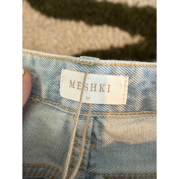 NWT Meshki Lennon Mid Rise Denim Raw Hem Mini Skirt Light Blue Womens Sze Medium - Picture 5 of 6